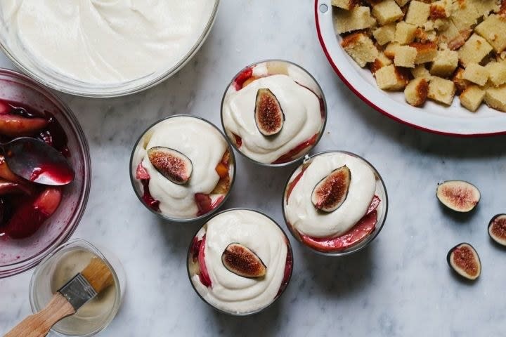 Put all your late summer fruits (plums, figs, nectarines, cherries) to work. Recipe: Late Summer Trifle 