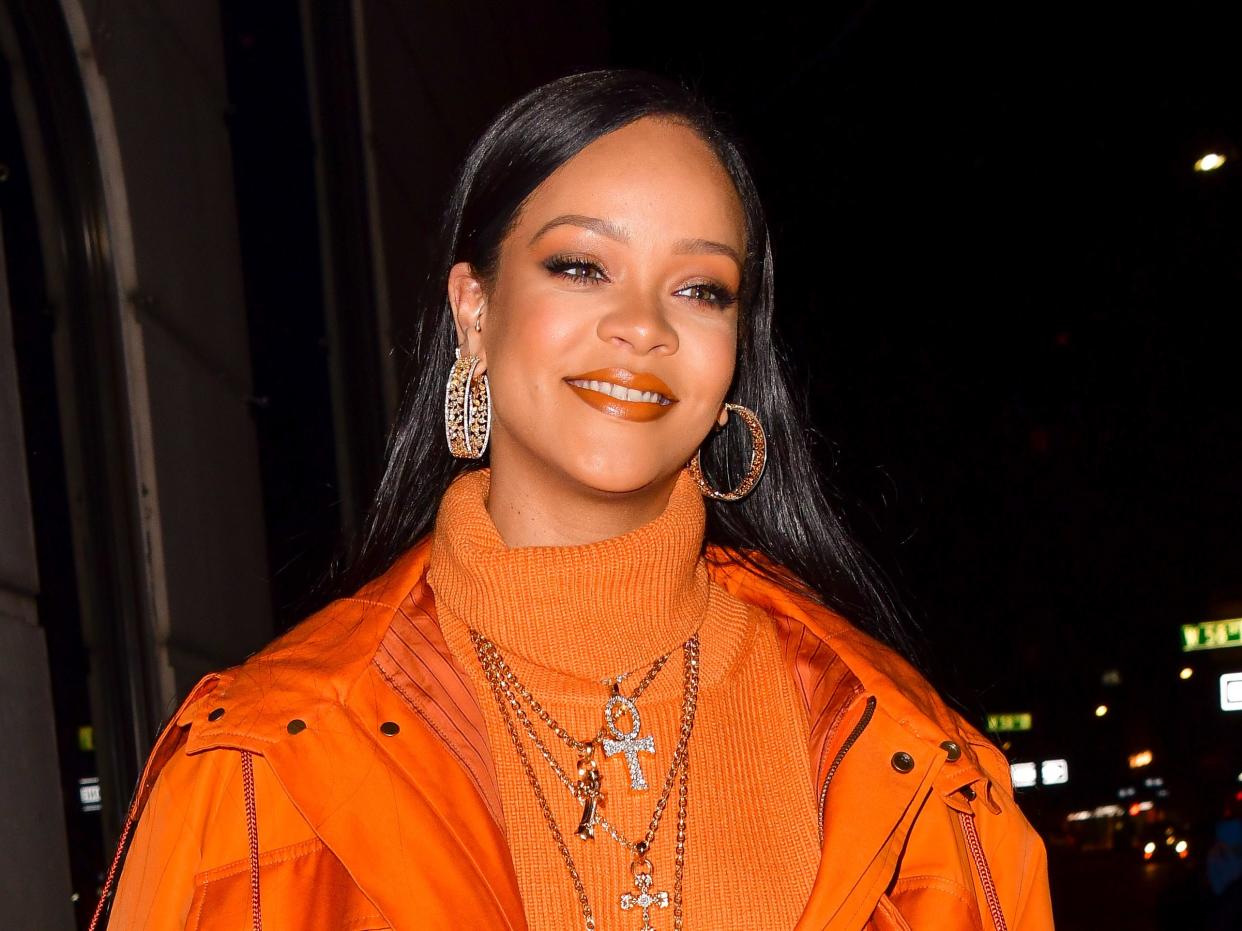 rihanna orange outfit fenty NYFW