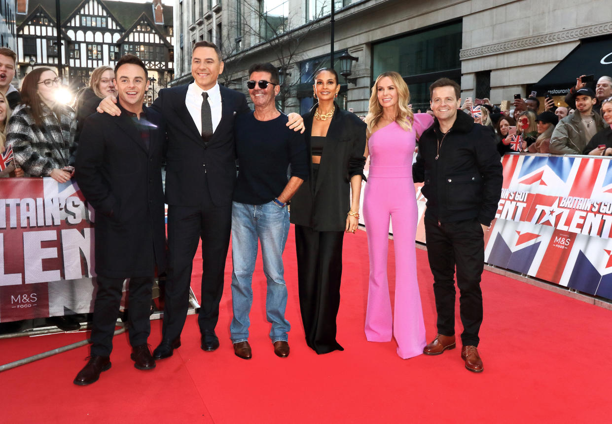 Anthony McPartlin, David Walliams Simon Cowell, Alesha Dixon, Amanda Holden and Declan Donnelly attend the Britain's Got Talent Auditions Photocall at the London Palladium. (Photo by Keith Mayhew / SOPA Images/Sipa USA)