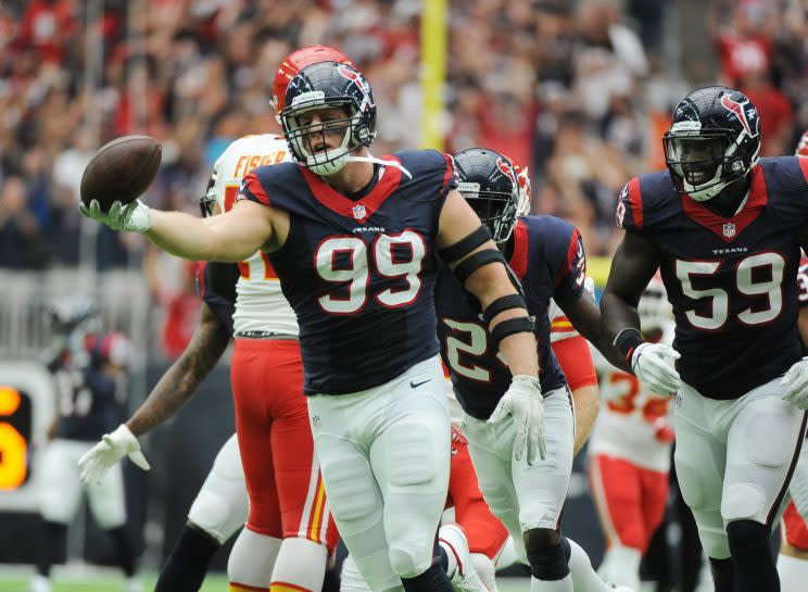 This Sunday will mark the first game J.J. Watt will miss in his NFL career. (AP) 