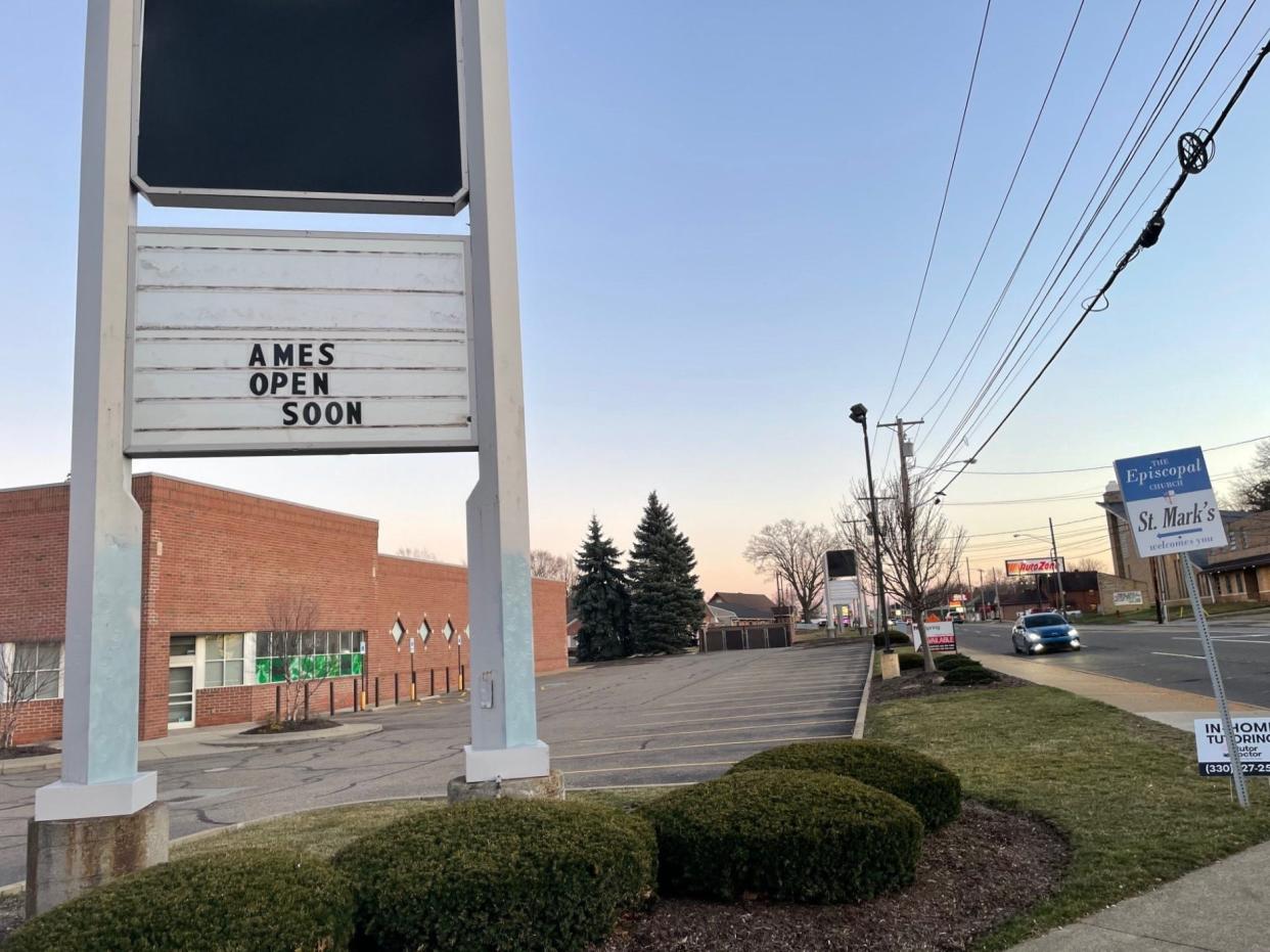 Ames to open soon at former Rite Aid site? The owner and real estate firm trying to lease the property say that "Ames open soon" sign is a mystery to them.