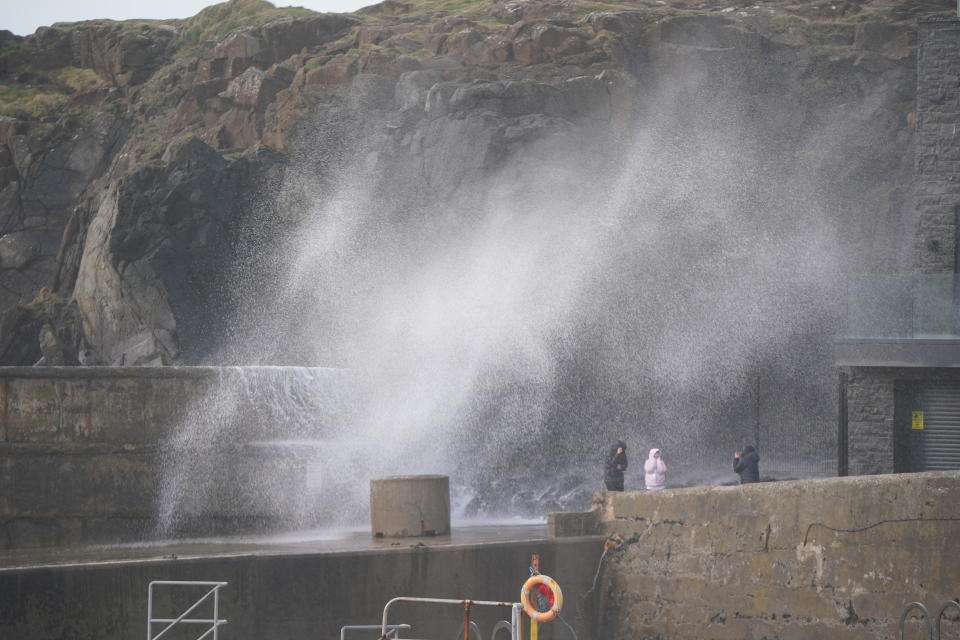 Waves hit the sea wall at Portstewart in County Londonderry, Northern Ireland as Storm Dudley heads to the north of England and southern Scotland from Wednesday night into Thursday morning, closely followed by Storm Eunice, which will bring strong winds and the possibility of snow on Friday. Picture date: Wednesday February 16, 2022.