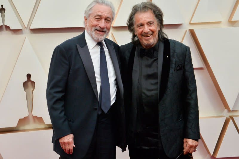 Robert De Niro (L) and Al Pacino arrive for the 92nd annual Academy Awards at the Dolby Theatre in the Hollywood section of Los Angeles in 2020. File Photo by Jim Ruymen/UPI