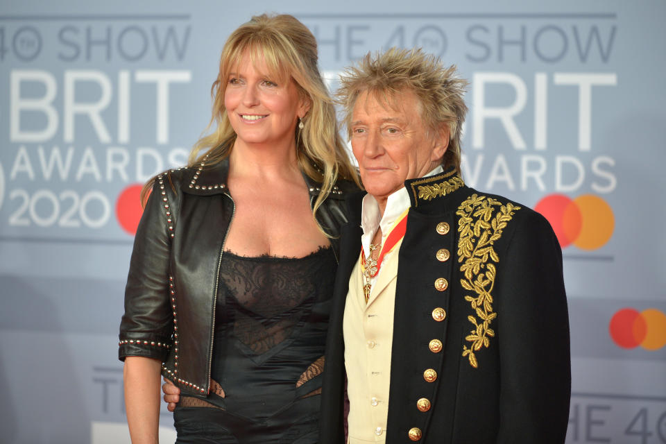 LONDON, ENGLAND - FEBRUARY 18: (EDITORIAL USE ONLY) Rod Stewart and Penny Lancaster attend The BRIT Awards 2020 at The O2 Arena on February 18, 2020 in London, England. (Photo by Jim Dyson/Redferns)