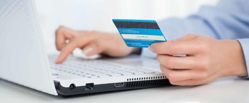 Close up of female hands making online payment