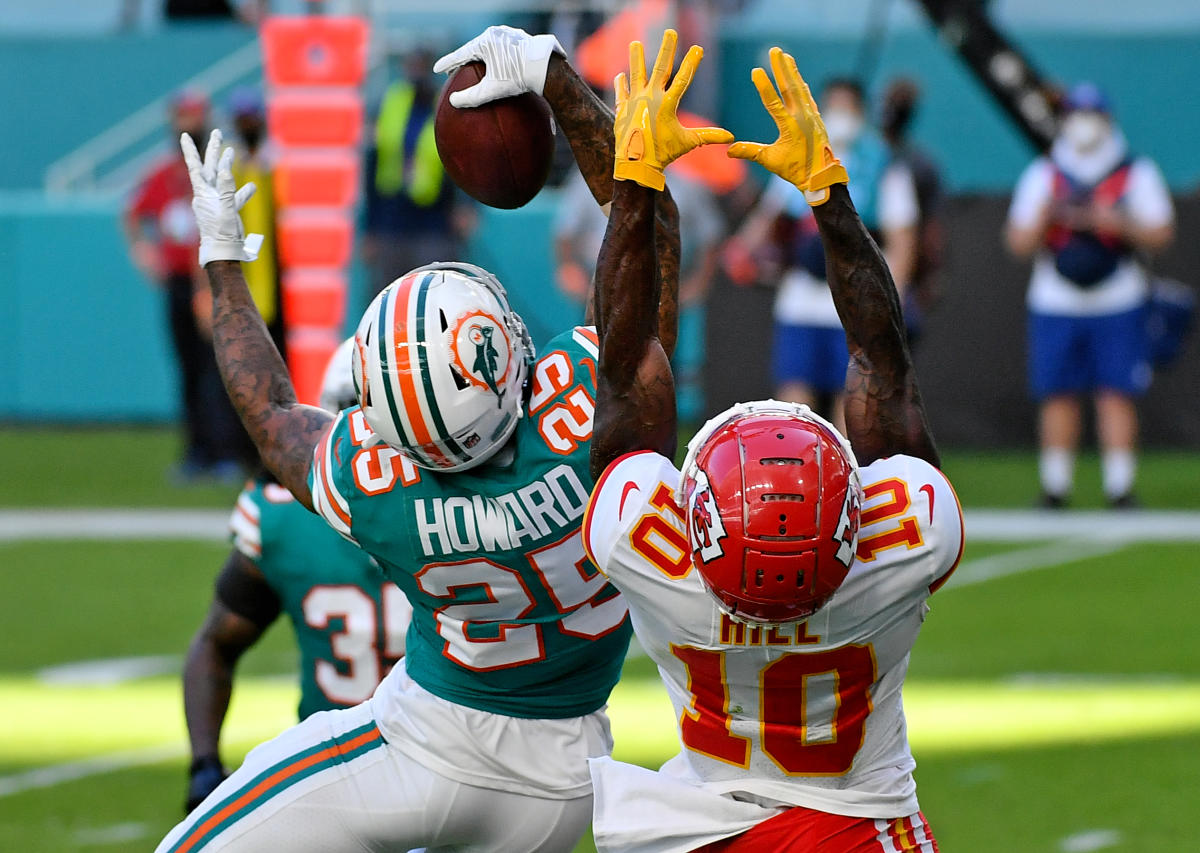 Xavien Howard of the Miami Dolphins in action against the Atlanta