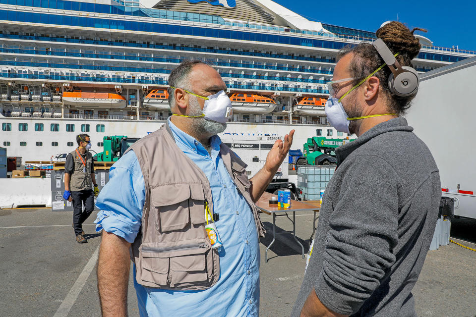 With a World Central Kitchen staffer at a quarantined cruise ship, in Oakland, in March | Scott Hoag—World Central Kitchen