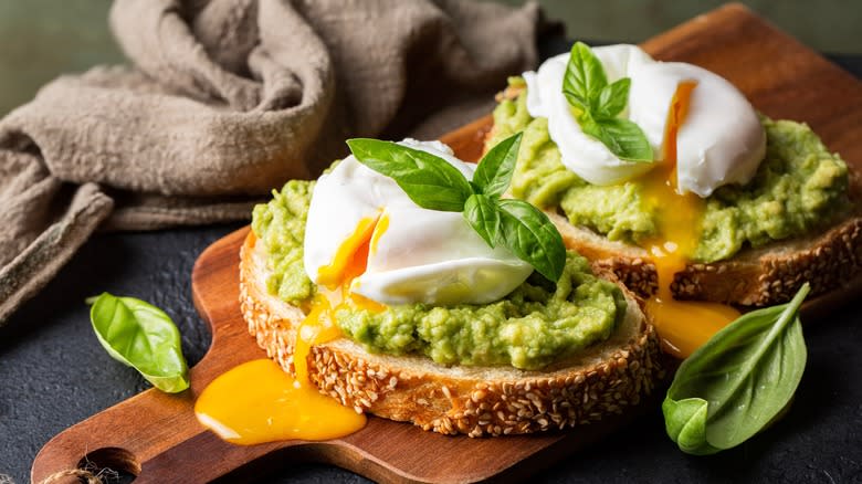 poached eggs on avocado toast