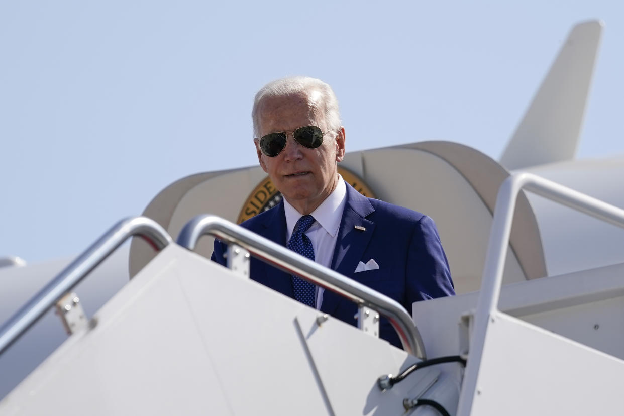 President Biden arrives on Air Force One at Andrews Air Force Base, Md., Monday, Aug. 29, 2022, en route to Washington. (Carolyn Kaster/AP)