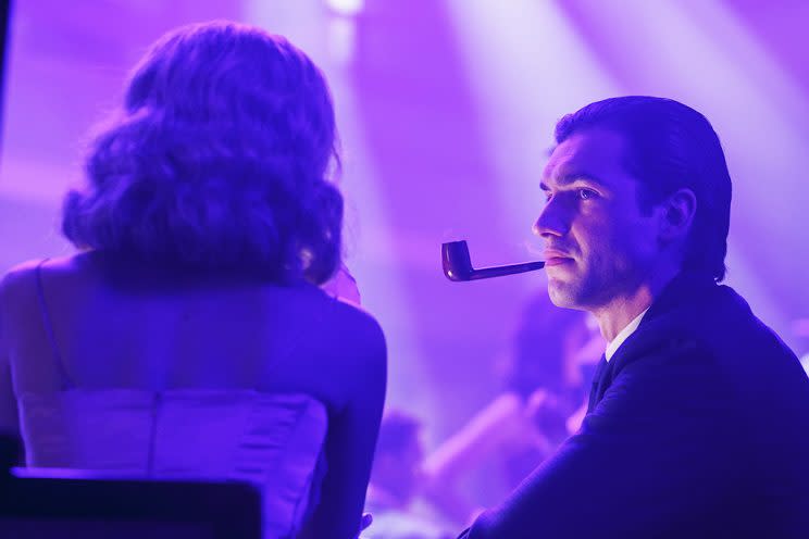 Ella Becroft , Matt Whelan, Ed Pilkington in Amazon Prime's American Playboy: The Hugh Hefner Story. (Credit: Amazon Prime Studios)