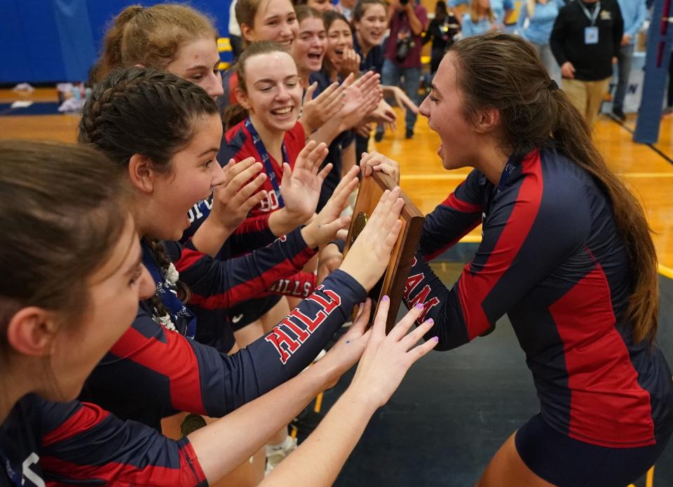 Byram Hills defeats John Jay-Cross River 3-0 to claim the Section 1 Class A volleyball title at Mahopac High School on Saturday, November 4, 2023.