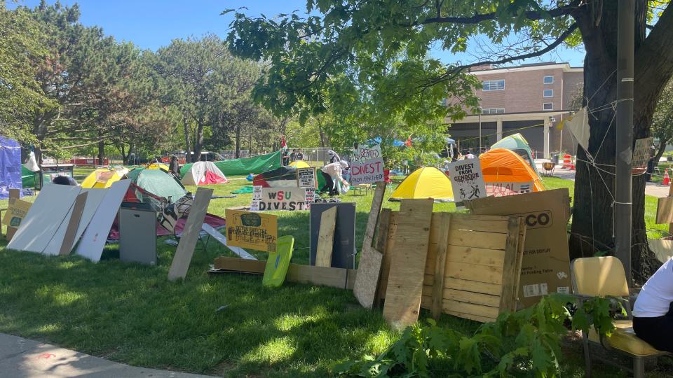 Students supporting Palestine camp out at Wayne State University in Detroit on May 24, 2024.