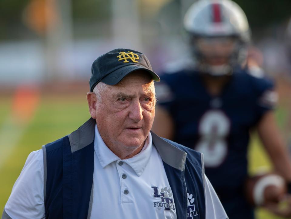 Lacey Head Football Coach Lou Vircillo gets 300th win as Lacey defeats Brick 28-13 in Lacey Township on September 10, 2021. 