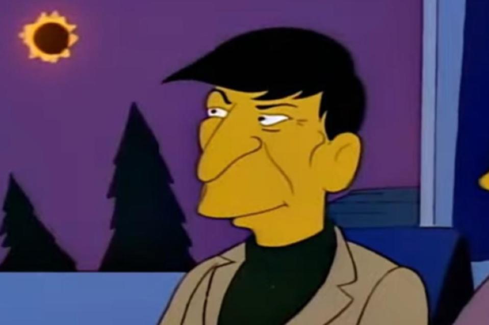 Leonard Nimoy observes a solar eclipse in the “Marge vs. The Monorail” episode of “The Simpsons.” FOX