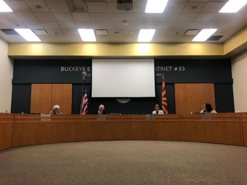 Buckeye Elementary School District's board and Superintendent Kristi Wilson attend a board meeting on May 2, 2022.