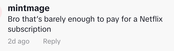 "Bro that's barely enough to pay for a Netflix subscription"