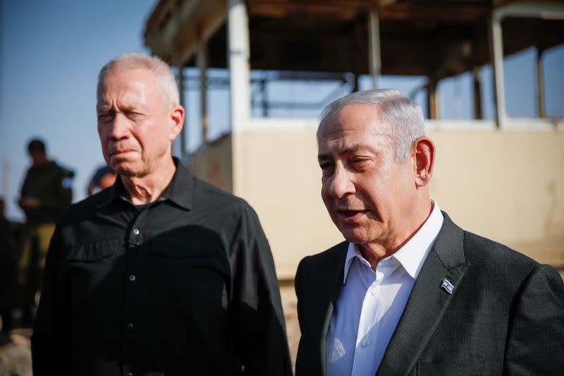 Israeli Prime Minister Benjamin Netanyahu attends a briefing near the Salem military post