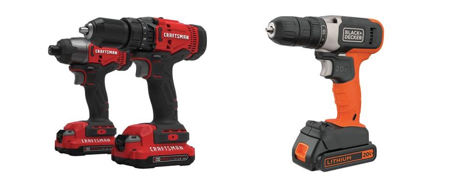 Craftsman V20 MAX 20 V Cordless Brushed 2 Tool Drill/Driver and Impact Driver Kit and Black+Decker 20 V 3/8 in. Brushed Cordless Compact Drill Kit