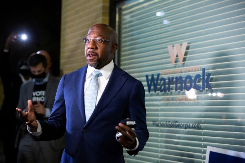 FILE PHOTO: Senate Candidate Reverend Raphael Warnock holds election night event in Georgia