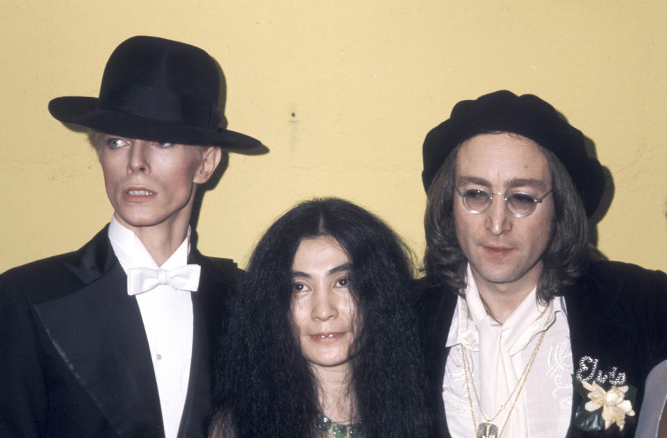 David Bowie, Yoko Ono and John Lennon (Photo by Ron Galella/Ron Galella Collection via Getty Images)