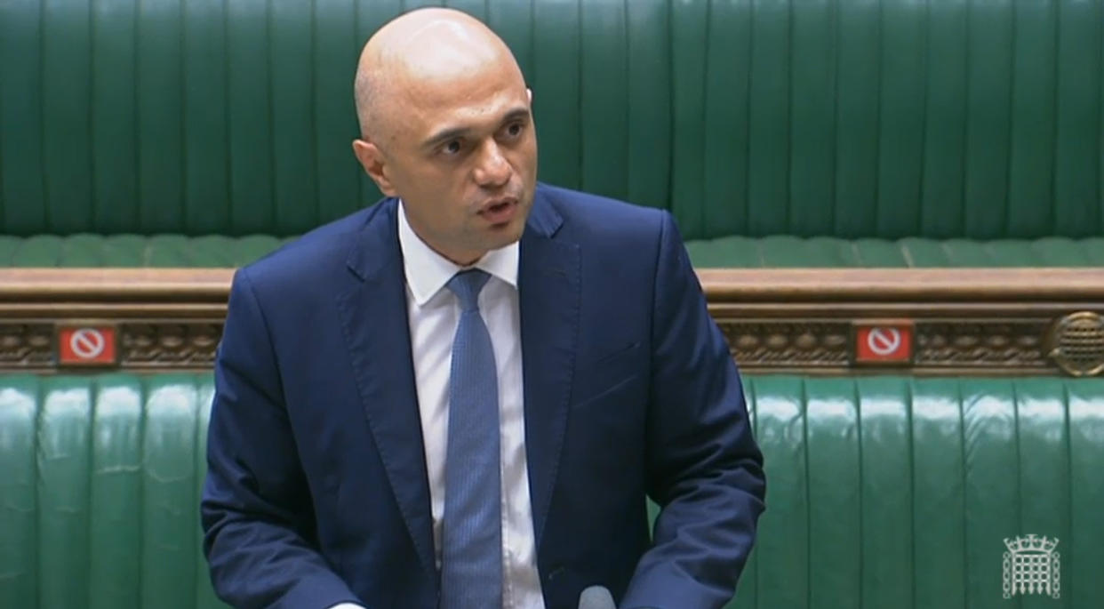 New Health Secretary Sajid Javid reads a statement in the House of Commons, London.