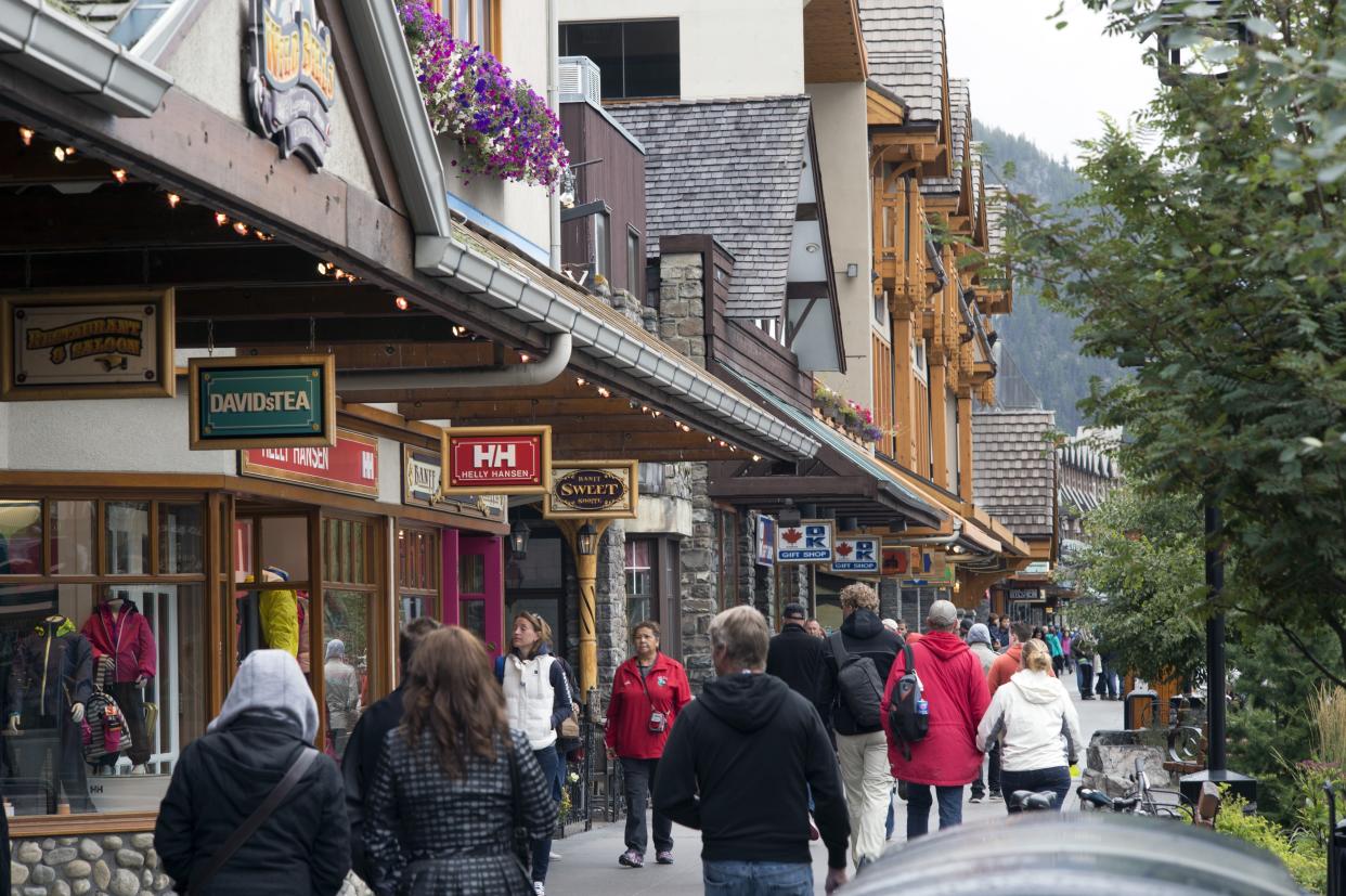 BANFF, AB - SEPTEMBER 3:  Banff Ave. Downtown Banff on September 3, 2014 in Banff, Canada. (Photo by Santi Visalli/Getty Images)
