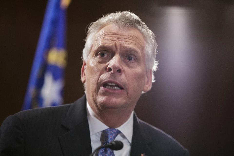 National Governors Association (NGA) Chairman, Virginia Gov. Terry McAuliffe holds a briefing on Capitol Hill in Washington, Monday, Feb. 27, 2017, with Senators on shared goals of jobs, education, quality health care and infrastructure across the nation. (AP Photo/J. Scott Applewhite)