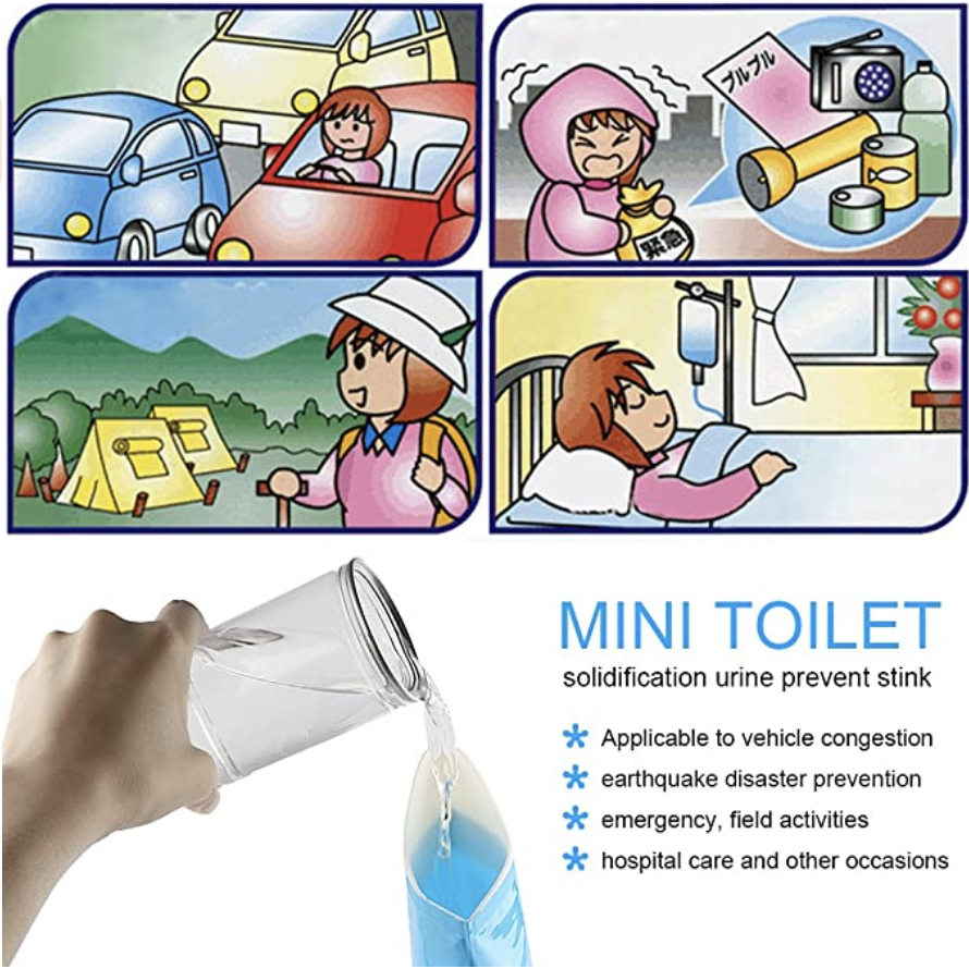 Disposable portable urine bag pee bags for men, women, children. PHOTO: Amazon