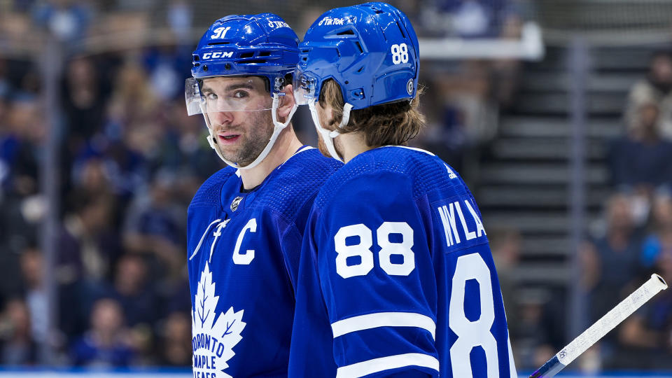 John Tavares and William Nylander will be reunited for Game 3 against the Lightning. (Photo by Kevin Sousa/NHLI via Getty Images)