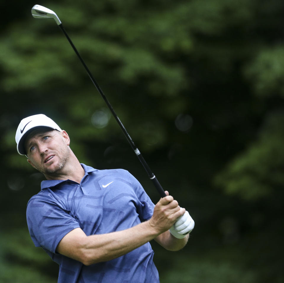 Alex Noren watches his tee shot on the sixth hole during the second round of the John Deere Classic golf tournament Friday, July 9, 2021, in Silvis, Ill. (Jessica Gallagher/The Dispatch – The Rock Island Argus via AP)