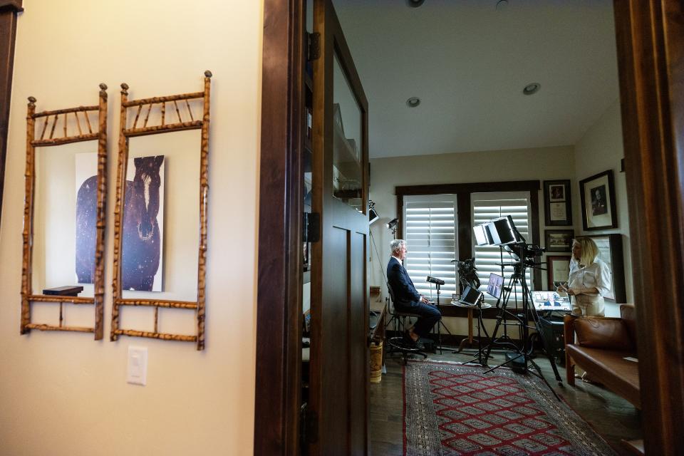 Former national security adviser to President Donald Trump and potential candidate for U.S. Senate Robert C. O’Brien does an interview on FOX News with the help of his wife, Lo-Mari O’Brien, in their home studio in the Greater Salt Lake area on Tuesday, July 18, 2023. | Scott G Winterton, Deseret News