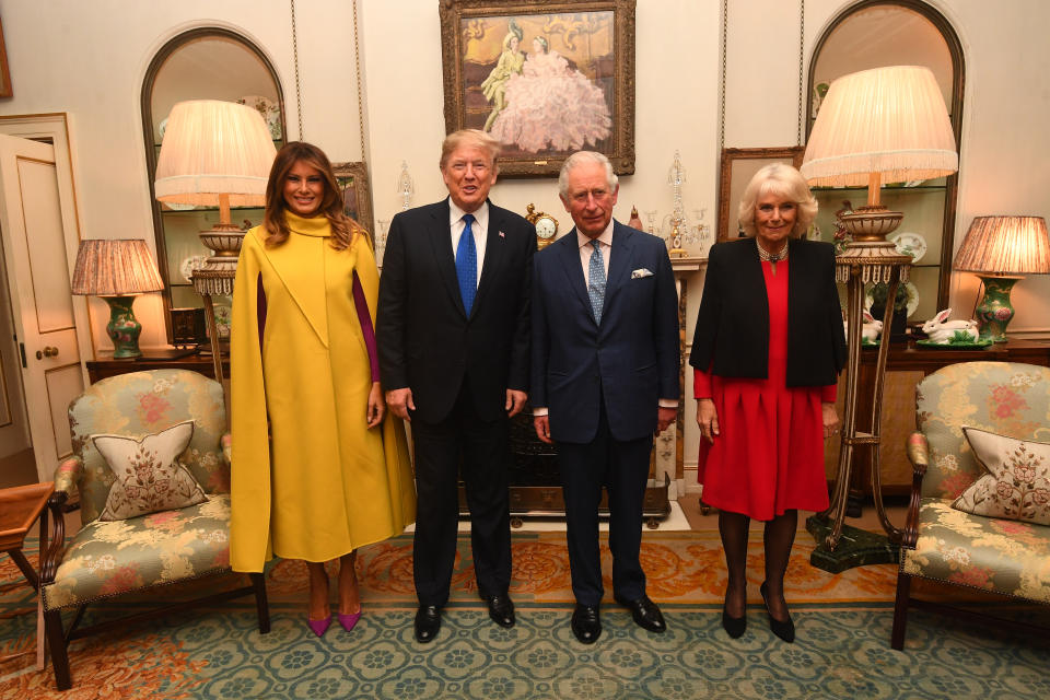 The Prince of Wales and the Duchess of Cornwall meets US President Donald Trump and wife Melania at Clarence House prior to the NATO reception. [Photo: PA]