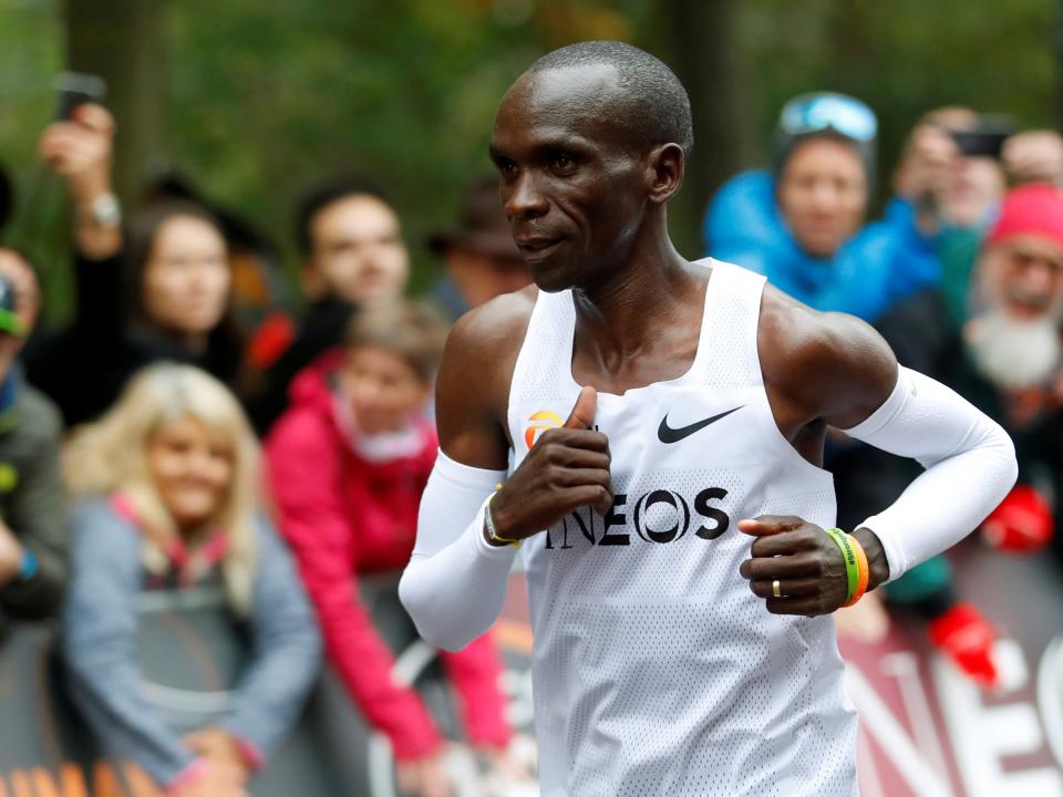 Kenya's Eliud Kipchoge, the marathon world record holder, runs during his attempt to run a marathon in under two hours in Vienna, Austria, October 12, 2019. REUTERS/Leonhard Foeger