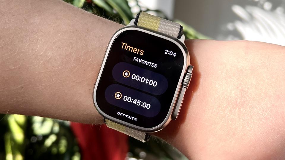 Apple Watch Ultra with Timers app open