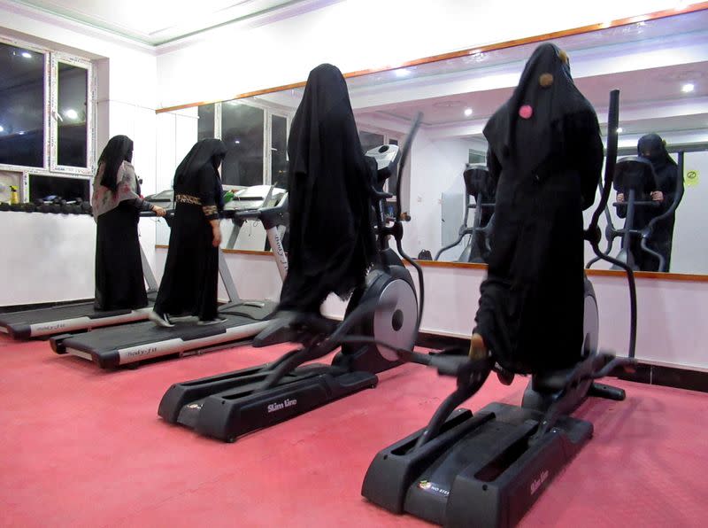 Afghan women exercise in a fitness gym in Kandahar