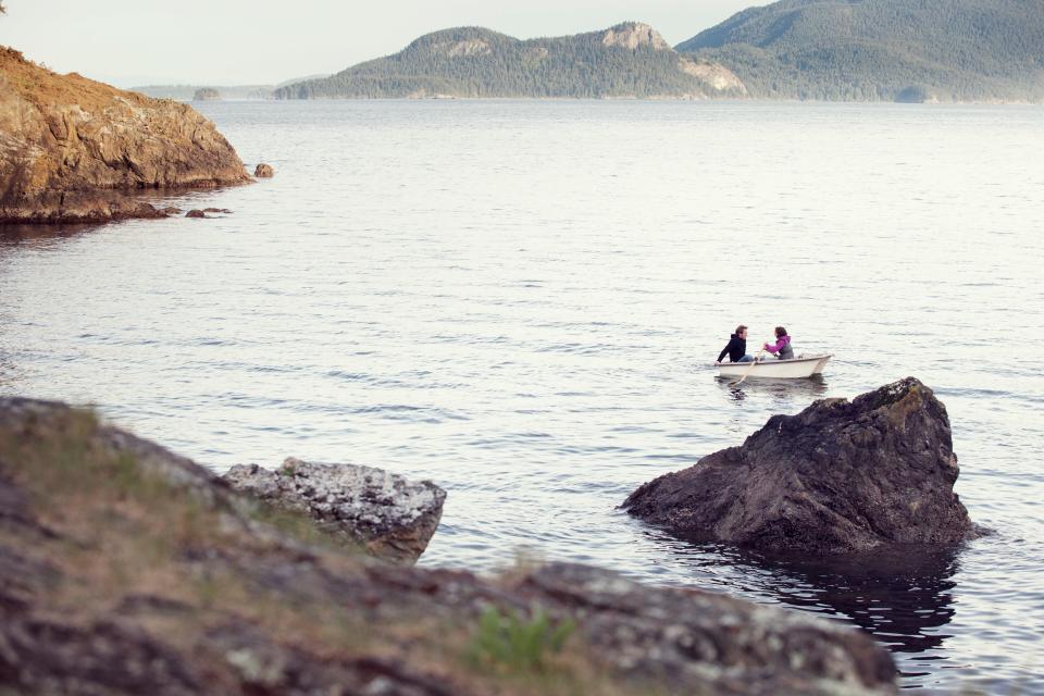 A rowboat off the coast of Orcas Island, part of the San Juan Islands in Washington state