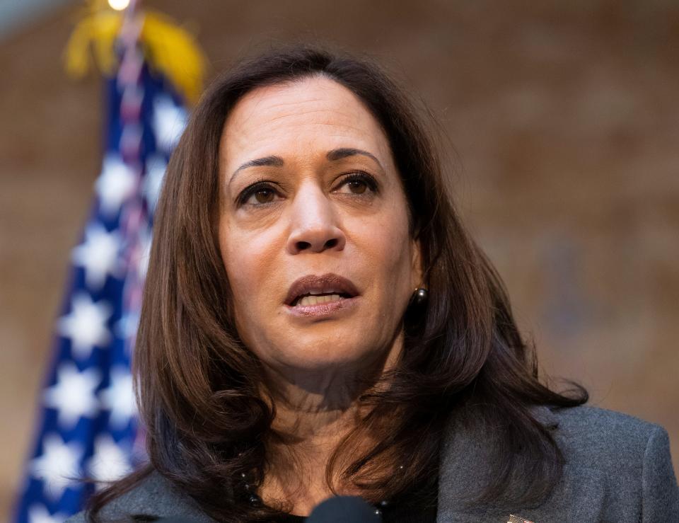 Vice President Kamala Harris speaks Monday, Jan. 24, 2022, at the Wisconsin Regional Training Partnership/ BIG STEP at 3841 W. Wisconsin Ave. in Milwaukee, Wis.