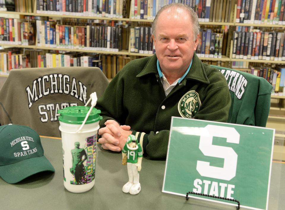 Craig Scott, director of the Gadsden Public Library, shows off some of his Michigan State memorabilia in a 2015 photo. Scott, a Michigan State graduate, is the new president-elect of the Alabama Library Association and will assume the presidency in June 2024.