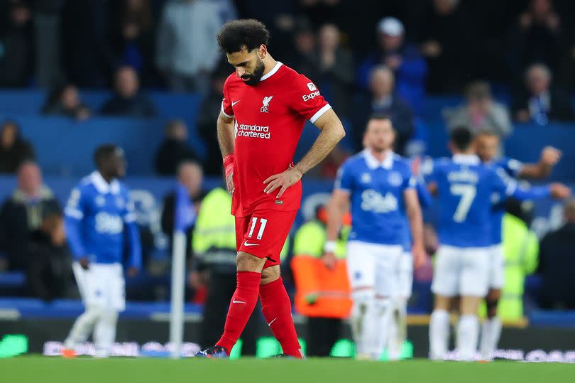 Mohamed Salah reacts as Liverpool lose to Everton