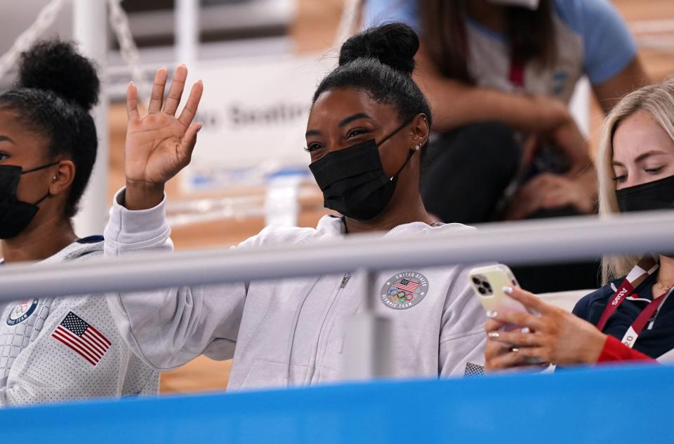 Biles watched on from the stands on Thursday (PA)