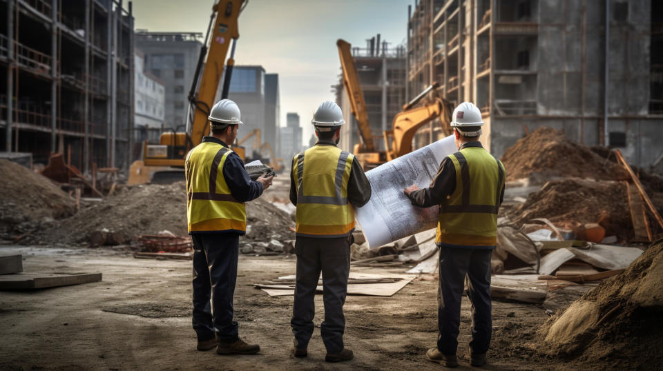 A team of engineers surveying a construction site in preparation for a new underground infrastructure.