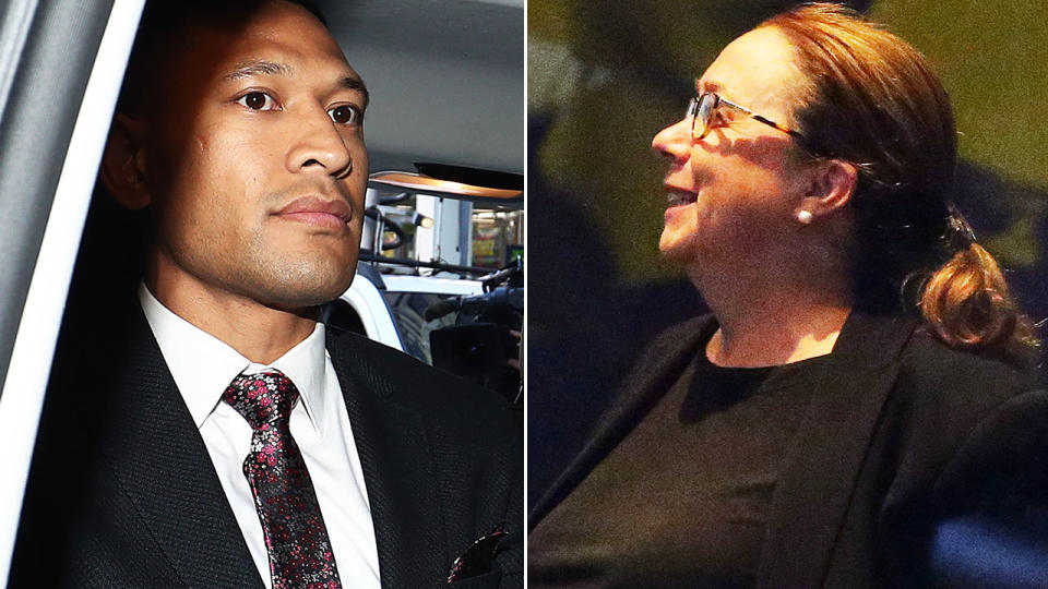 Israel Folau and Kate Eastman, pictured here after his tribunal hearing.