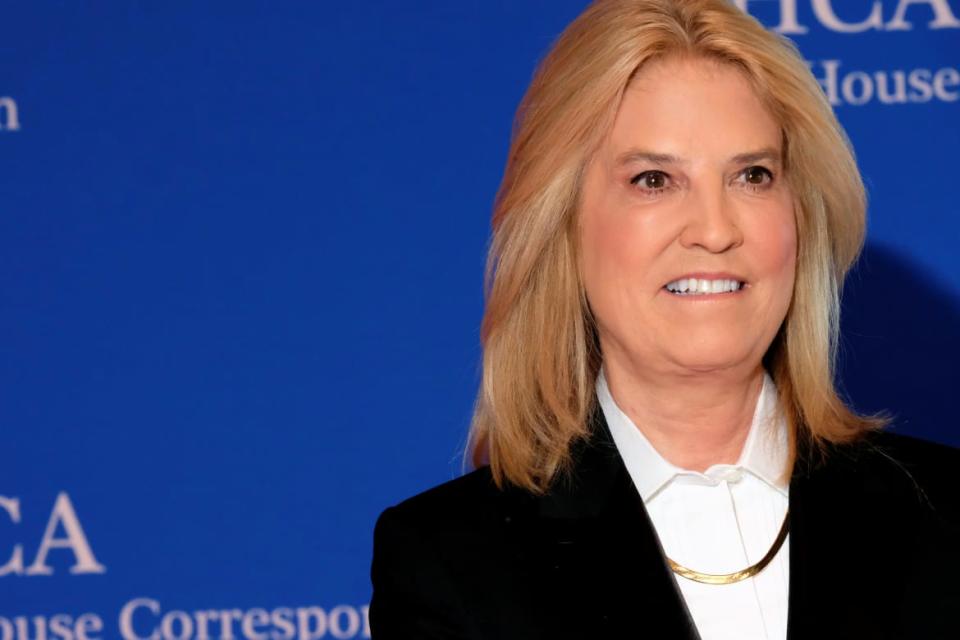 Greta Van Susteren smiles outside the White House Correspondents Association Dinner in 2019. 