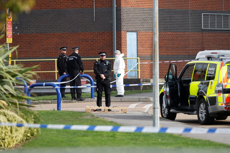 The scene where bodies were discovered in a lorry container, in Grays, Essex