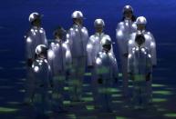 2016 Rio Olympics - Closing ceremony - Maracana - Rio de Janeiro, Brazil - 21/08/2016. Children sing the Brazilian national anthem during the closing ceremony. REUTERS/Marcos Brindicci