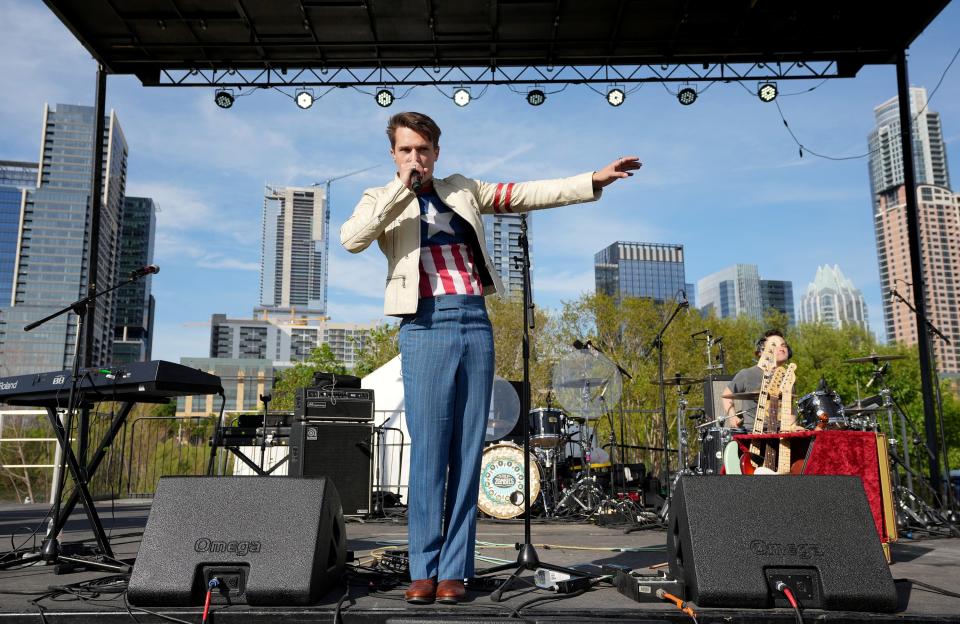 Pop artist AJ Smith performs at the Community Concert at Lady Bird Lake during South by Southwest 2023. This year's free public concerts include a tribute to old Austin venue Steamboat and a funk showcase with Bootsy Collins.