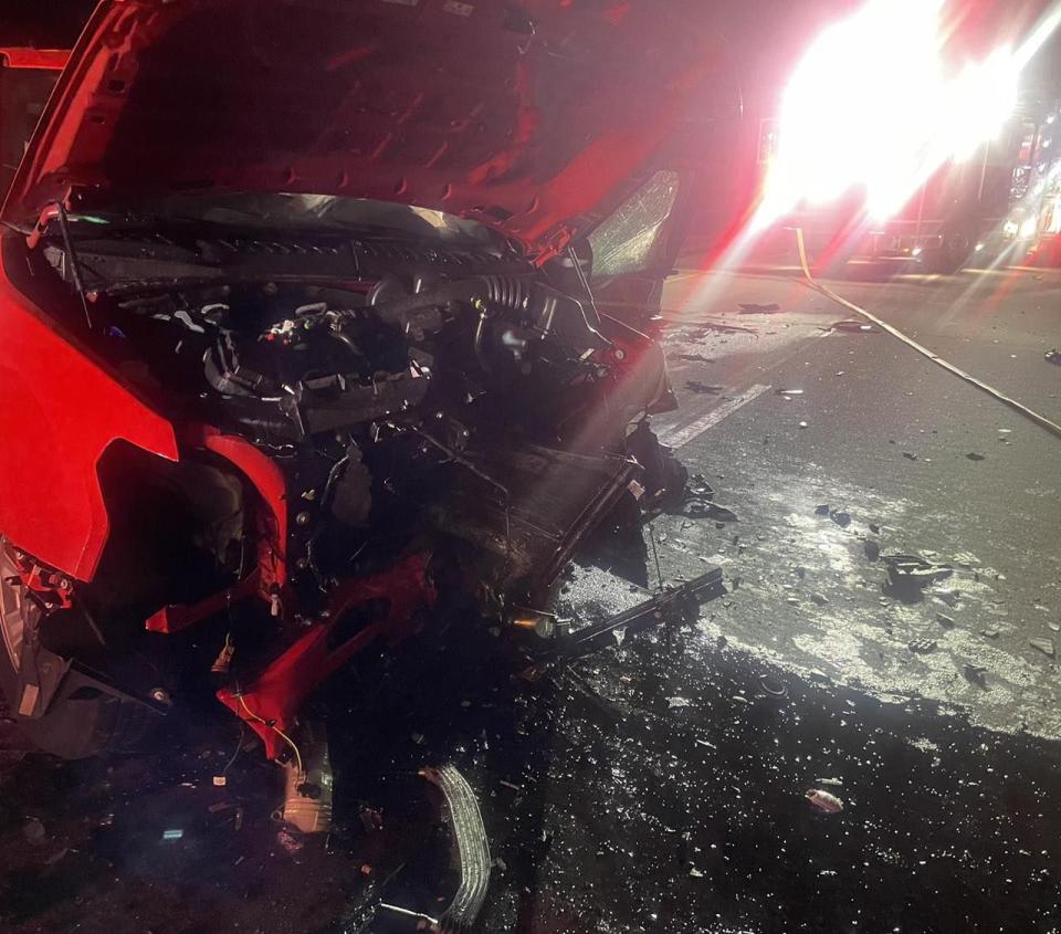 The Ohio State Highway Patrol responded to a crash after a sedan and a Ford pick-up truck collided, leaving three people injured late Thursday night.