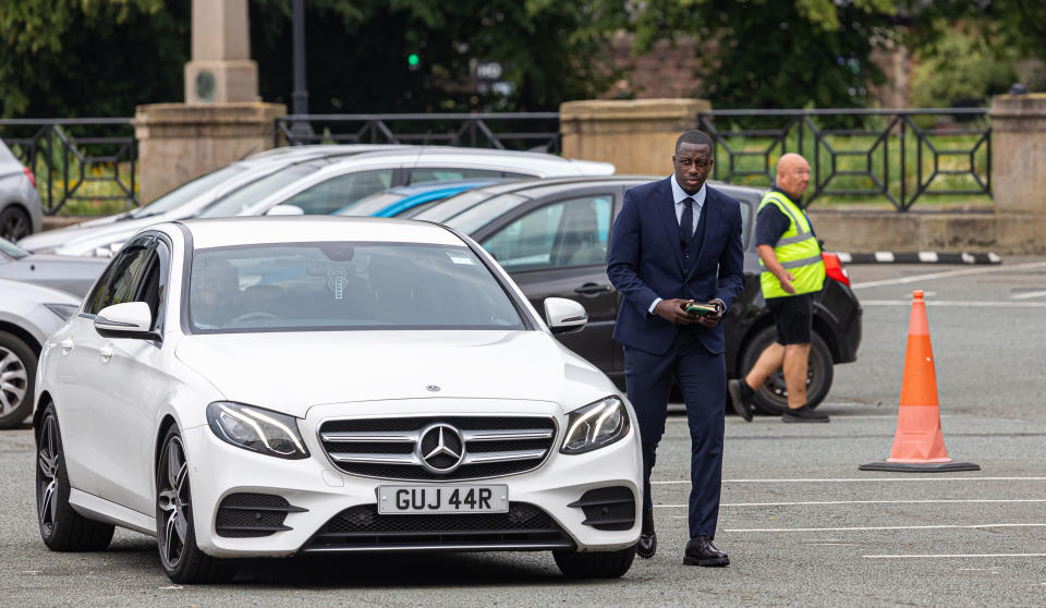 Manchester City footballer Benjamin Mendy arrives at Chester Crown Court where he is accused of eight counts of rape, one count of sexual assault and one count of attempted rape, relating to seven young women. Picture date: Monday August 15, 2022.