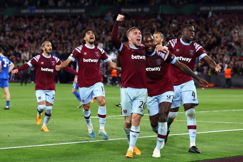 Michail Antonio of West Ham United celebrates scoring