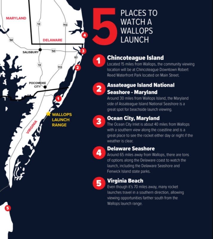 Locations to watch the winter launch of the Antares rocket on Saturday, Feb. 19 are located throughout the Eastern Shore.